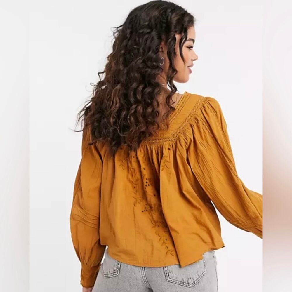 NWT Free People Faraway Fields Top Mustard Embroidered Flowy Boho Casual Size S - Picture 16 of 16